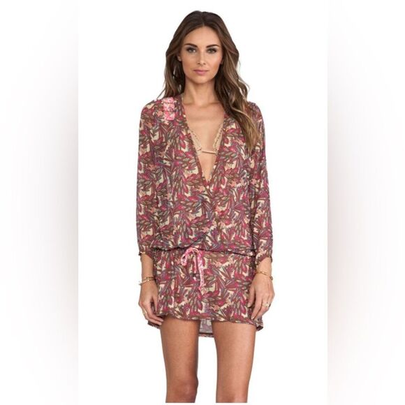 Revolve Maaji Peacock Feather Print Mesh Swim Cover Tunic. Small